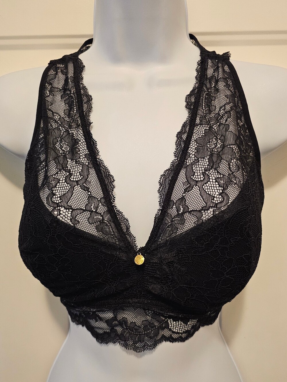 Pearl by Venus Black Lace Racerback Bralette Longline XL NWOT
